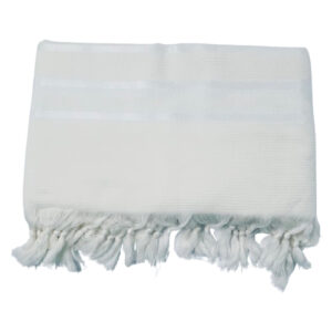 טלית לבנה תשבץ עם פסים לבנים לא מחליקה