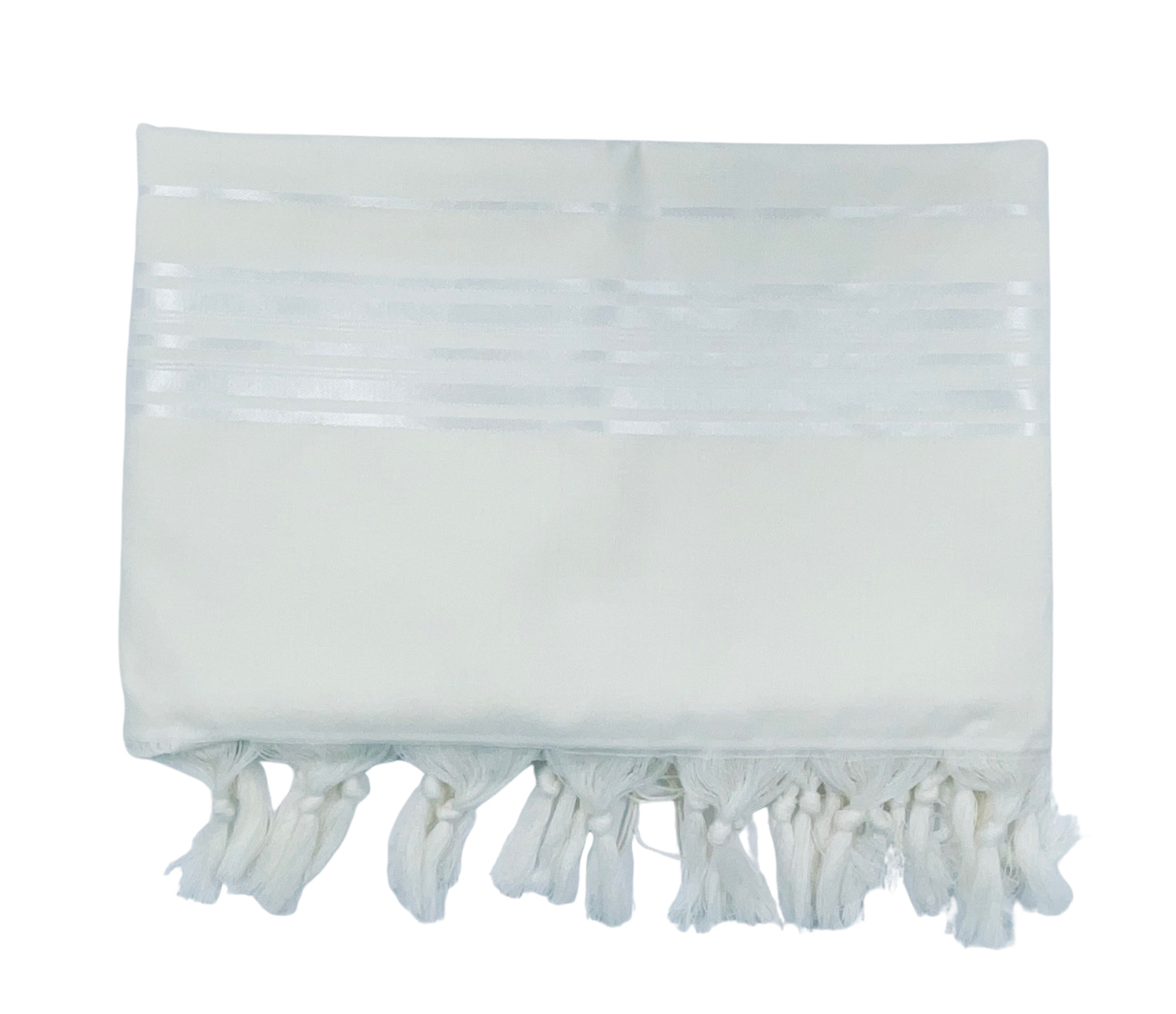 טלית צמר רחלים חלקה פסים לבנים – תמונה 3