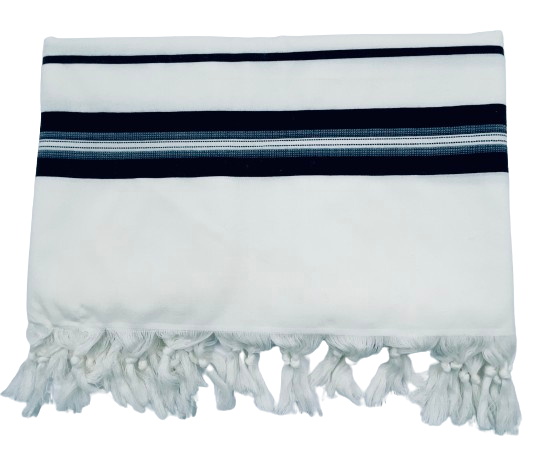 טלית צמר תשבץ פסים שחורים לא מחליקה